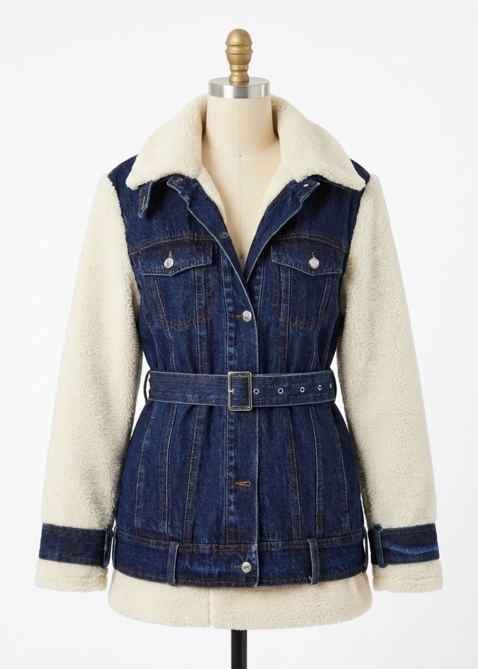 NEW SER.O.YA mink teddy denim jacket in deep sea